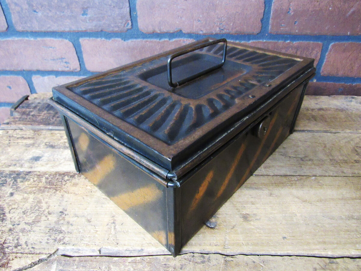 Vintage Antique Japanned Lock Box Copper Flash Metal 10 Vintage Antique Japanned Lock Box Copper Flash Metal 10