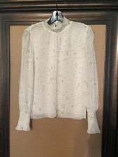 NWT Aritzia Wilfred Birch/Beige Valencia blouse Mock-neck puff-sleeve S