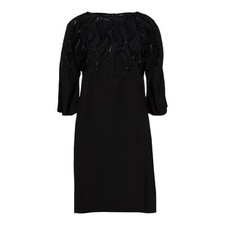 ETRO Black Silk Embellished Crepe de chine Dress Feather Shift Midi Womens Sz L