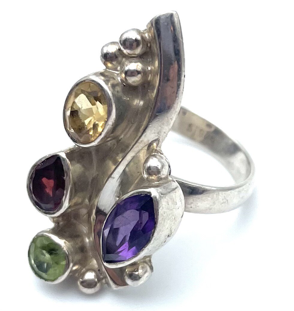 Sterling Silver Designer Signed Sj Ring Asymmetri… - image 10