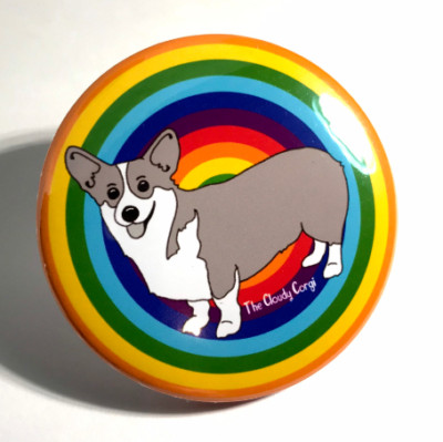 Corgi Pinback Button 2.25'' Handmade Rainbow Herding Dog Metal Pin Accessories
