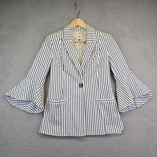 Cabi Blazer Women s 4 White Navy Pinstripe Bell Sleeve Academia Preppy Unicorn