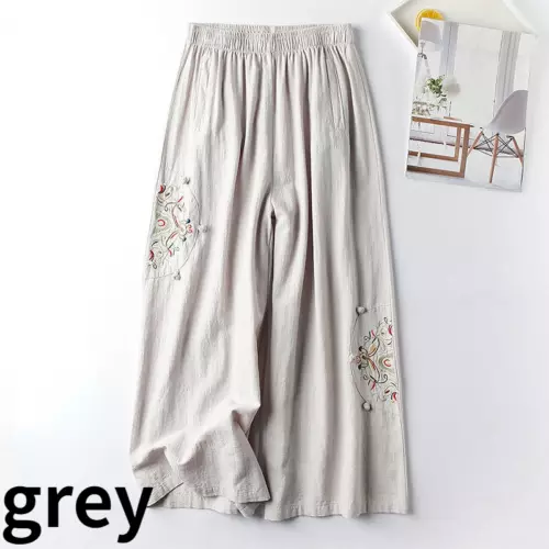 Retro Damen Stickerei Knöchelhose Gummibund weites Bein Hose Freizeit locker - Bild 13 von 27