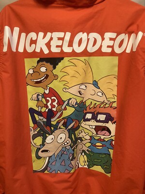 Nickelodeon Members Only Orange Nicktoons 90's Rain Jacket Shiny