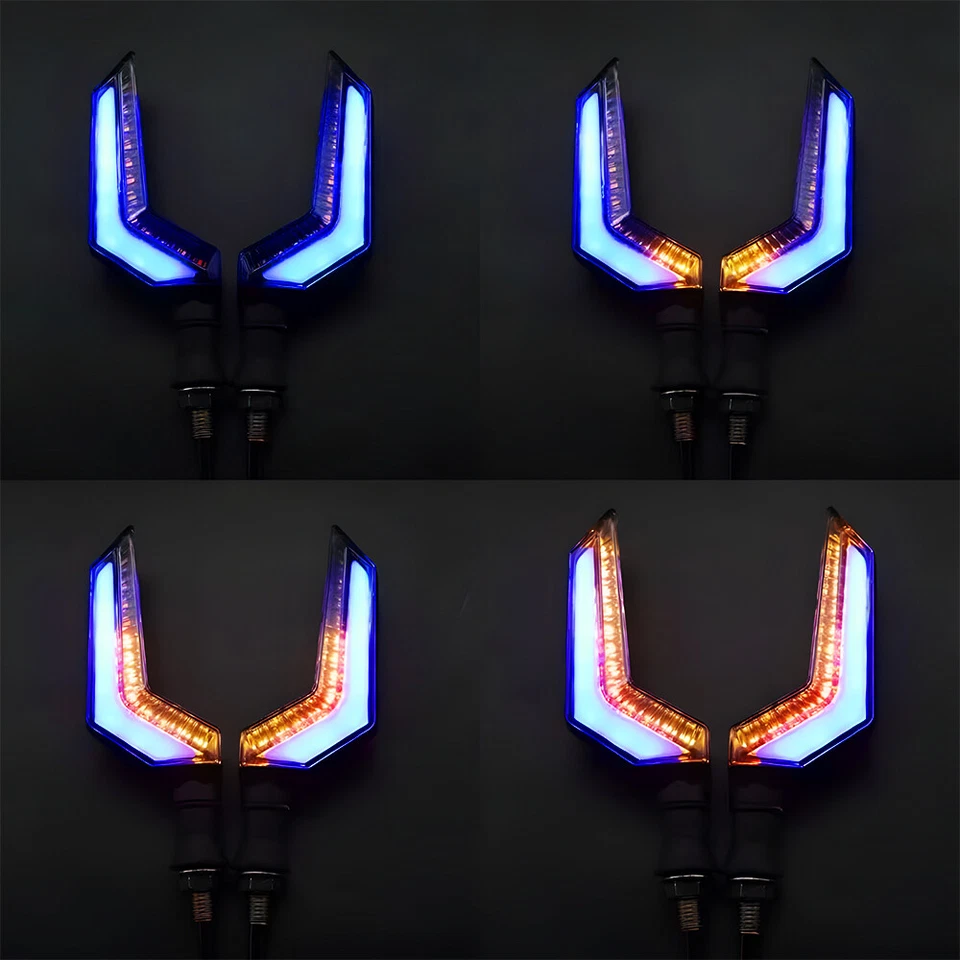4X Black Motorcycle LED Turn Signals Running Light Amber+Blue Blinker Universal - Image 3 of 4