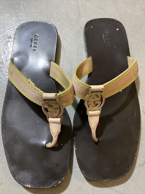 Gucci Women's Tan/Pink Thong Flip-Flops- Size