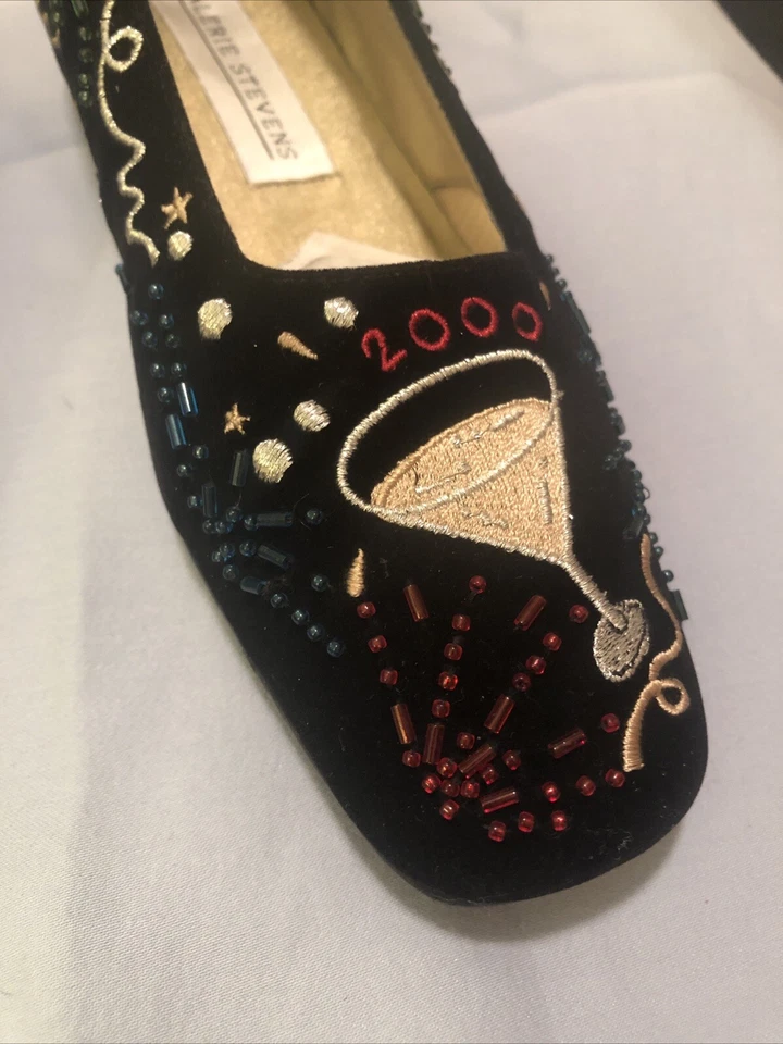 De Colección Valerie Stevens Terciopelo Negro Bordado Año Nuevo Y2K 2000 Talla 7 Foto 3 de 4