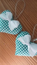 Cuori Country Chic 2 Decorazioni Verde A Quadretti Con Fiocco 
