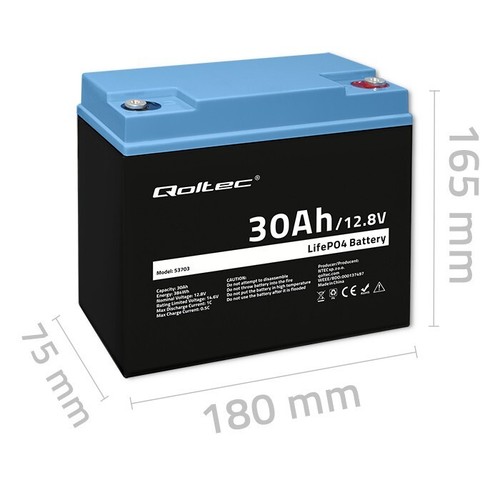 Qoltec Akumulator LiFePO4 Litowo-Żelazowo-Fosforanowy 12.8V 30Ah| 384Wh BMS - Zdjęcie 5 z 9