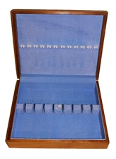 13"x11" Oak Brown Silverware Chest Blue Silver Cloth Liner