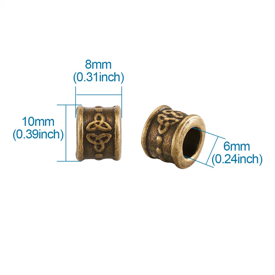 20 cuentas europeas de metal de aleación tibetana columna agujero grande bronce antiguo 10x8 mm Foto 2 de 4