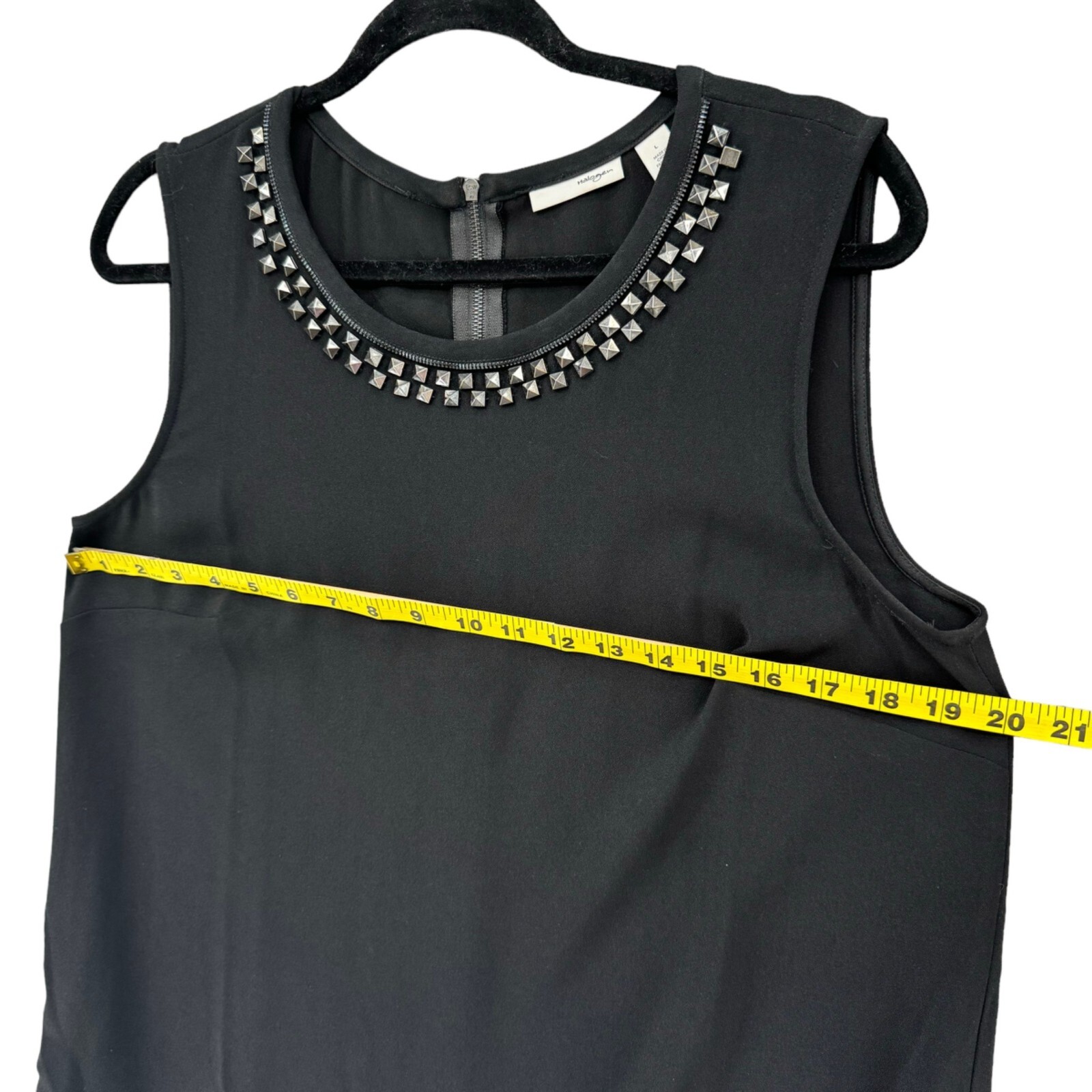 Halogen Mini Shift Dress Solid Black Studded Neck… - image 10