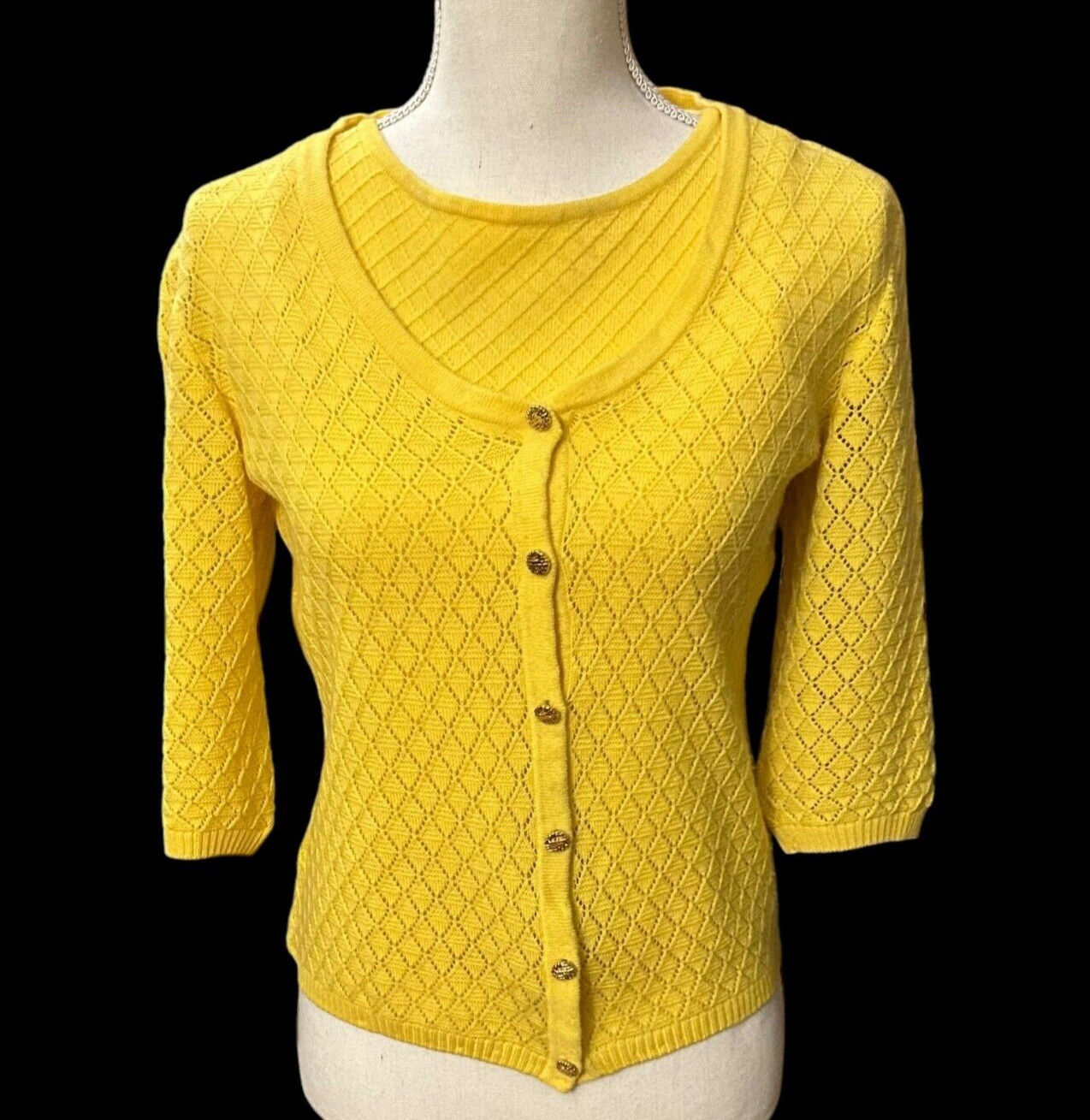 John Sport Sweater Twin Set Pointelle Petite Cardigan Yellow