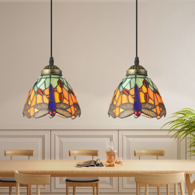 Vintage Dragonfly Art Pendant Light Tiffany Stained Glass Hanging Ceiling  Lamp