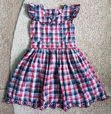 Hanna Montana Girls Dress Embroidered Disney Checkered Short Sleeve, 9-10 Years