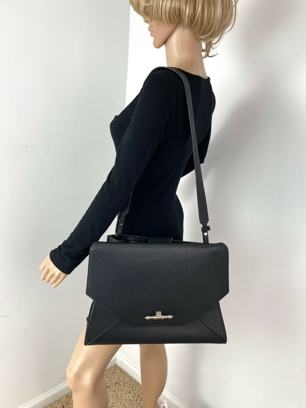 Givenchy Hand Bag Obsedia Medium Flap Black Pebbl… - image 9