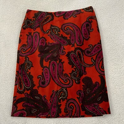 Talbots Women's Size Velvet Skirt Red Black Paisley Straight