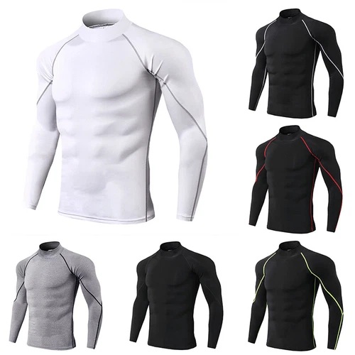 Herren Rollkragen Kompression Basisschicht Oberteil Fitness Tights Sport Langarmshirt - Bild 7 von 26