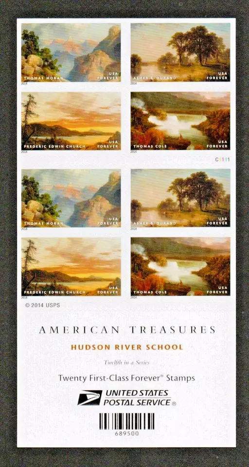 #4917-4920 MNH, HUDSON RIVER SCHOOL-AMERICAN TREASUERS BOOKLET, FV $15.60 (2014) - Image 2 of 3