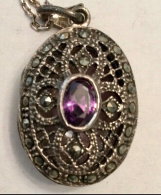VINTAGE FAS STERLING SILVER AMETHYST MARCASITE
