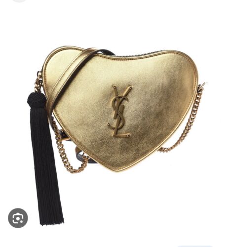 Yves Saint Laurent Genuine Designer Gold Heart Shape Crossbody Bag Bn - Photo 1/8