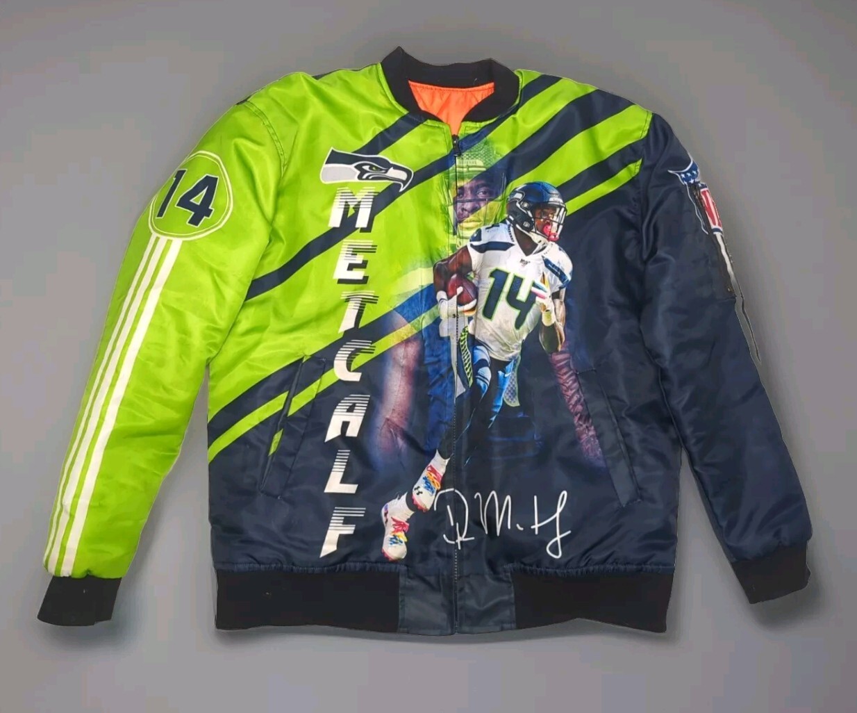 Seattle Seahawks DK Metcalf Bomber Varsity Jacket Mens LARGE XL Jersey 12th Man