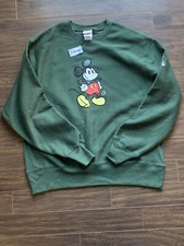 Disney Store Mickey Crewneck Sweater Dark Green Mens Large NWT