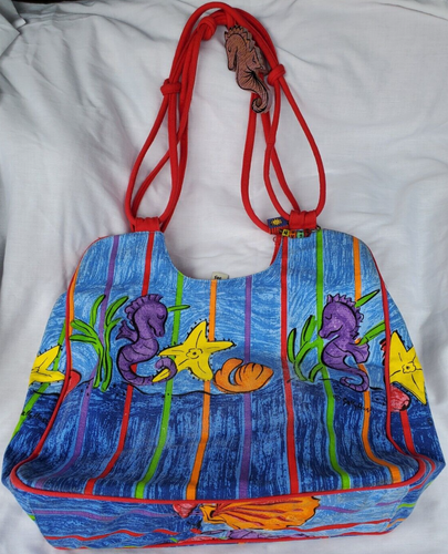 SALLY HUSS Beach Bag/Tote with ocean life design. - Picture 2 of 24