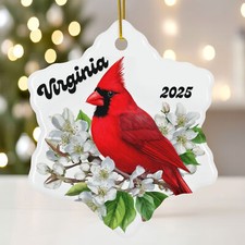 Virginia State Bird Ornament - 2025 Cardinal Ceramic Christmas Decoration