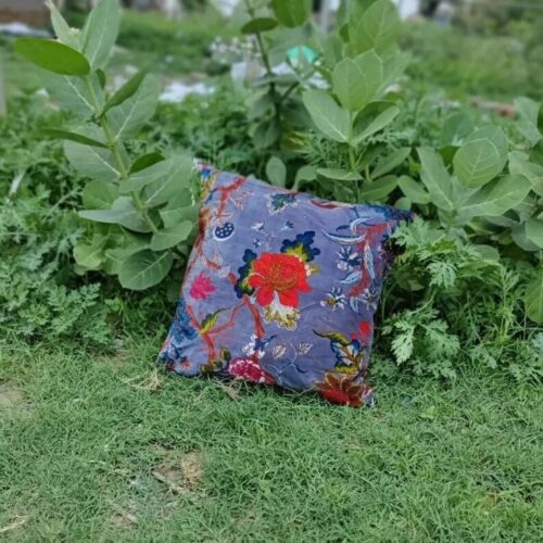 Fioletowy kwiatowy aksamit indyjski ręcznie robiony poszewka na poduszkę poszewka na poduszkę narzuta etniczna - Zdjęcie 1 z 3