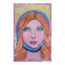 Portrait a Girl Original Painting Modern Face of a Woman Handmade Wall Art OOAK