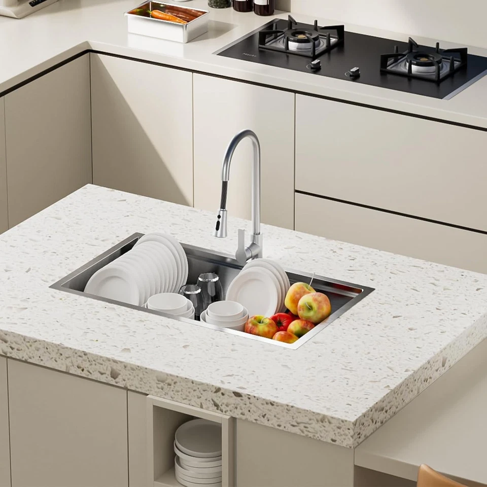 Pia de cozinha 33" 50/50 tigela dupla – 16G 304 SS estação de trabalho, drop-in/undermount - Imagem 3 de 4