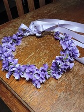 Purple Flower Hair Garland With Ribbons Flower Crown For Wedding or Fairs