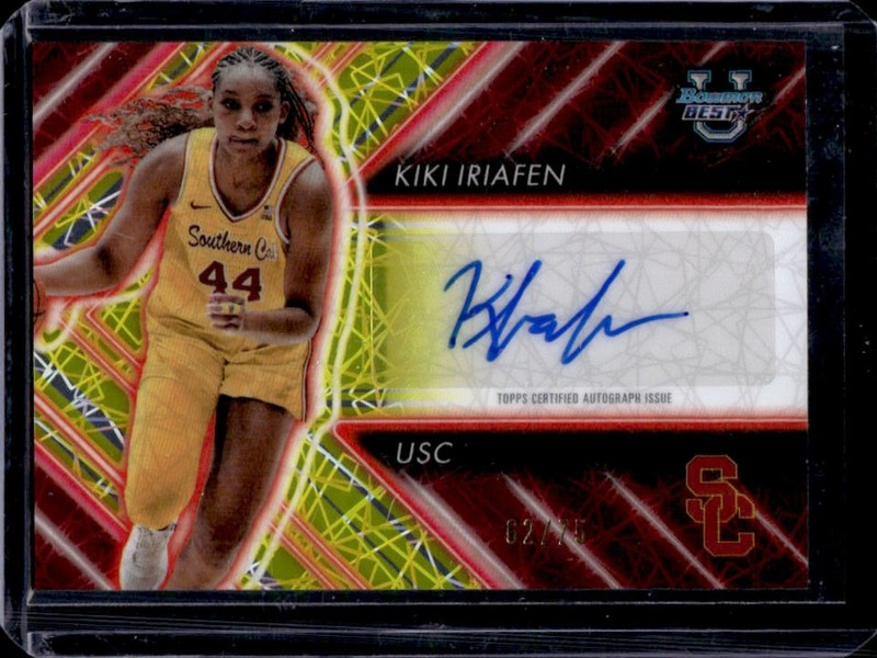 2024-25 Bowman's Best U Kiki Iriafen Possession Arrow Auto Yellow Refractor #/75
