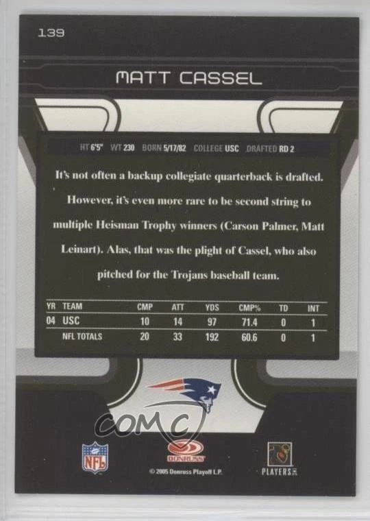 2005 Donruss Zenith Rookie Museum Collection Matt Cassel #139 Rookie RC - Image 2 of 2