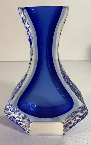 VTG MURANO GLASS VASE ALESSANDRO MANDRUZZATO COLBOLT AND CLEAR VASE ITALY
