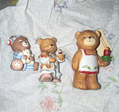 Enesco Lucy & Me Lucy 1992 Ceramic Bear Figurines Lot of 3 Hand Painted
