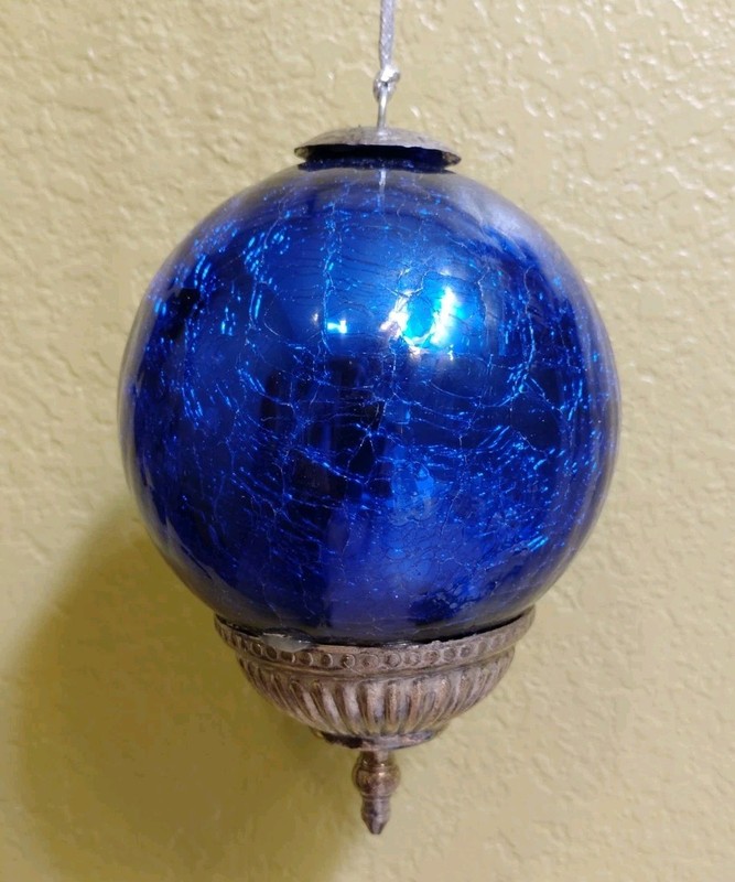 Midwest Kugel Cobalt Blue Hand Blown Crackle Glass Christmas Ornament