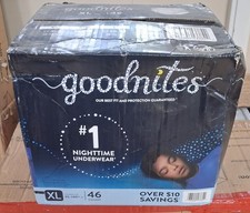 Goodnites Diapers, 46 Count Overnight Underwear Size XL 95-120 lbs New