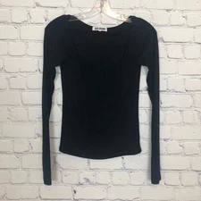 Joah Brown Black Ribbed Knit Square Neck Tee Size M/L