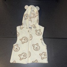 Disney Winnie the Pooh Hooded Fleece Vest w/ Bear Ears Cream Brown Size 4T EUC