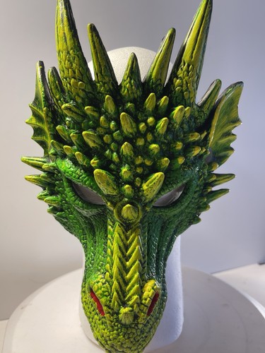 Halloween Masquerade Cosplay Dragon Green Head 3D Costume Face Mask Fits All - Picture 9 of 9