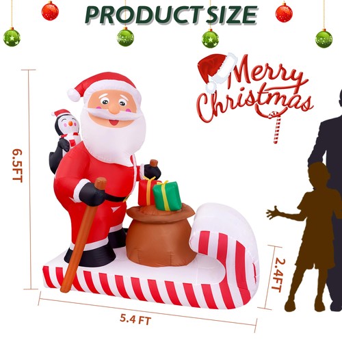 6.5FT Christmas Inflatable Santa Rides a Sledge Decoration, Blow Up Outdoor Y... - Picture 3 of 7
