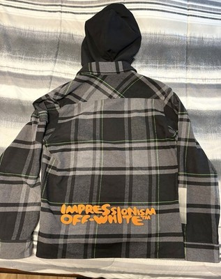 Off-White c/o Virgil Abloh Men's Gray Plaid Zip Hooded Jacket XL