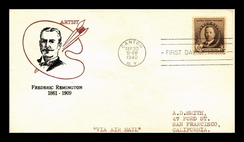 US COVER FREDERIC REMINGTON FAMOUS AMERICANS FDC SCOTT 888