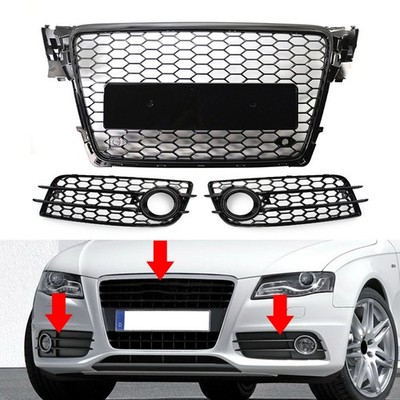 Honeycomb Front Bumper Grille Fog Light Grilles Set For Audi A4 Sport 2009-2012