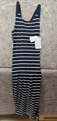 Athleta Maxi Dress Black White Striped Soft Micro Moal Stretch Sleeveless S New