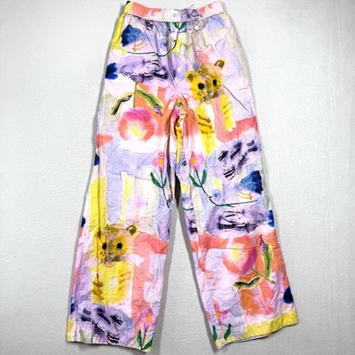 Anthropologie LyreBird Pajama Pants XS THE WREN Boxer Yumi KIMURA Cat Bird Print