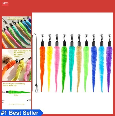 Cat Worm Toy 10 Pack Feather Toy Attachments Replacement String for Wand