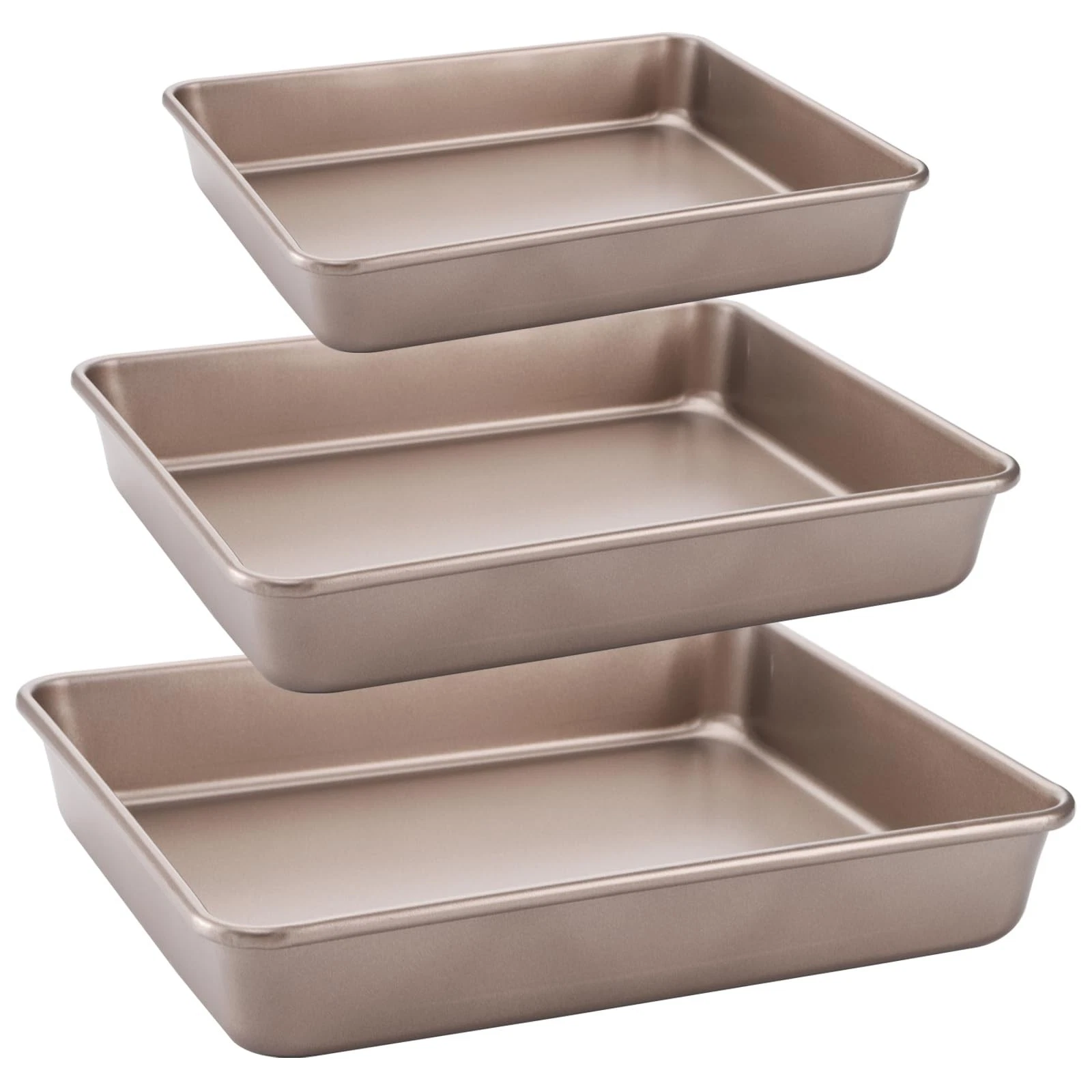 Set of 3 Deep Baking Pans, Nonstick Rectangle Cake Baking Sheet for Oven, Bak...